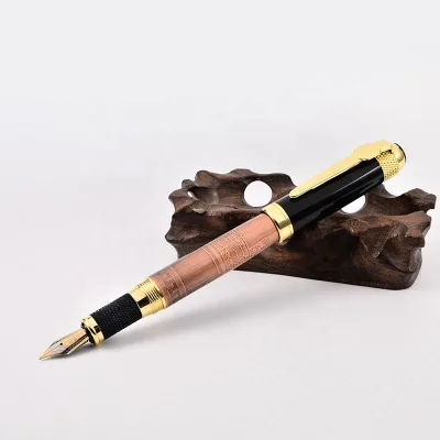 Luxury Bronze Rose Gold Pure Copper Brass Metal Fountain Pen 0.5mm Writing Width for Students Finance Writing Enthusiasts