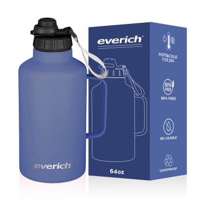 Insulated Water Bottle With Straw 64oz Stainless Steel Sports Water Flask Jug (Straw, Spout and Handle), Large Metal Thermal Mug