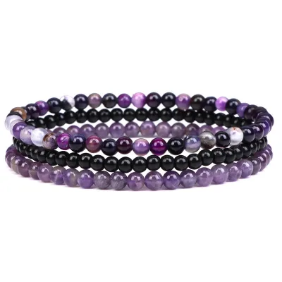 Hot Selling Retro Simple 4mm Natural Stone Bead for Bracelet Set Trendy Ball Shape Bohemia Style for Gift