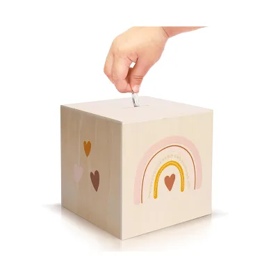Beautifully Crafted Coin Bank Encourages to Start Saving Money Early a Great Gift Wooden Piggy Bank for Kids