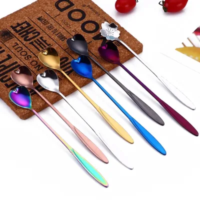 Long Handle Stainless Steel Coffee Spoon Tea Stirring Cocktail Iced Dessert Ice Cream Heart Shape Milkshake Macchiato Latte