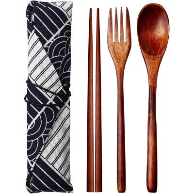 Custom Eco Friendly Cotton Canvas Tableware Spoon Pouches Linen Flap Fork Bags for Family Party