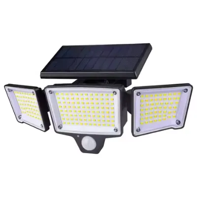 10W Outdoor Camping Solar Sensor Three Head Freestanding Dusk to Dawn Remote Control LED Light with 6000K Daylight IP65 Rating