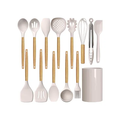 Silicone Cooking Utensils Set - Heat Resistant Silicone Kitchen Utensilsfor Cooking,Kitchen Utensil Spatula Wooden Handles