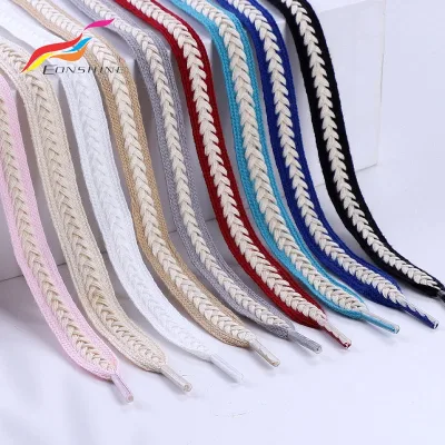 Flat Wheat Ears Shoelaces Twist Braided Shoe Lace Weaving Fat 15mm Shoelace for Sneakers Boots