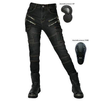 New Arrival Women's Multi-Zipper Breathable Stretch Skinny Denim Biker Cargo Pants Anti-Fall Protection for Motorbike Riding