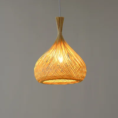 Handmade Modern Decorative Bamboo Pendant Light Natural Lampshade for Indoor Home Lighting for Restaurant Kitchen or Island