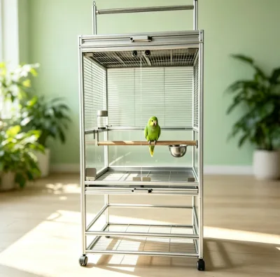 Customizable Parrot Living Cage High Strength Aluminum Profile Clear Acrylic Panels for Different Parrot Sizes