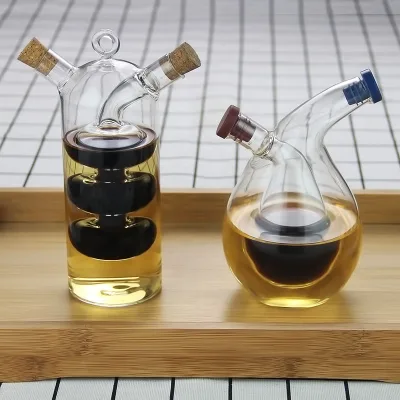 Creative 2 in 1 Kitchen Glass Oil Vinegar Bottle with Double Pourer Spout