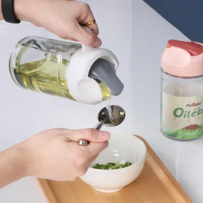 550ml/650ml Automatic Lid Oil Bottle Kitchen Food Contact Grade Plastics Glass Oil Bottle