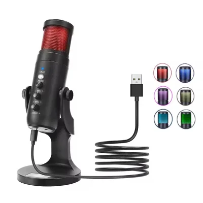 2024 Hot Sale Professional RGB Gaming Podcast Mic USB Studio Condenser Wired Microphone for Streaming Vocal Recording Teaching