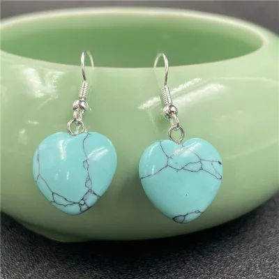 DIY Natural Crystal Pendant Heart Earrings Quartz Moon Dangle Earrings for Women Beloved Jewelry