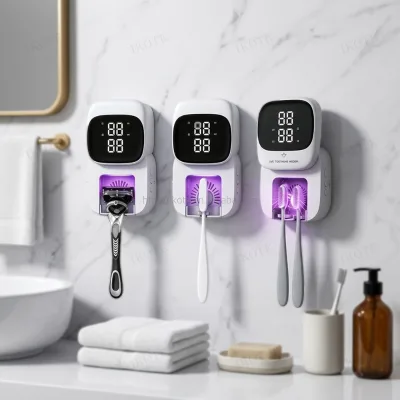 3 in 1 Mini Toothbrush Sanitizer Wave Sensor Auto Lid LED Display UVA UVC Sterilization Detachable Type C Charging