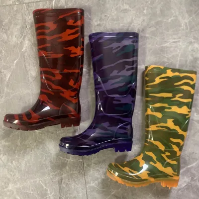OEM Camo Adult Waterproof Recyclable Summer Wellington Rain Boots PVC Transparent Fishing Gumboots for Men