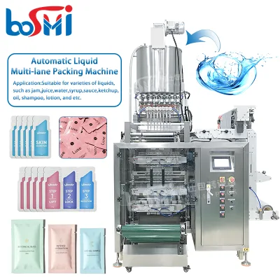 Multi Line Sachet Mouthwash Cosmetics Facial Toner Lotion Paste Sachet Packaging Machine 8 lane Vffs Liquid Packing Machine