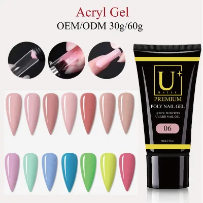 Solid Colors Acrygel Poly UV Gel Polish Water Base Non-Toxic Professional Use Wholesale Private Label Nail Extension Supplies