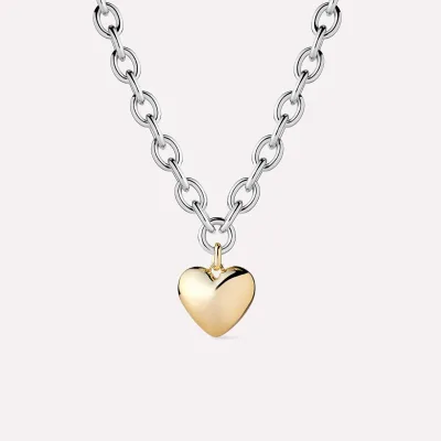18k Gold Bold Two Tone Heart Necklace Jewelry Fine Chains Necklaces Fashion Necklace Charms for Jewelry Making Chunky Necklaces