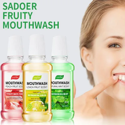 OEM SADOER Private Label Natural Peach Lemon Mint Oral Care Mouthwash Whitening Teeth Fragrance Breath Freshener Gentle Portable