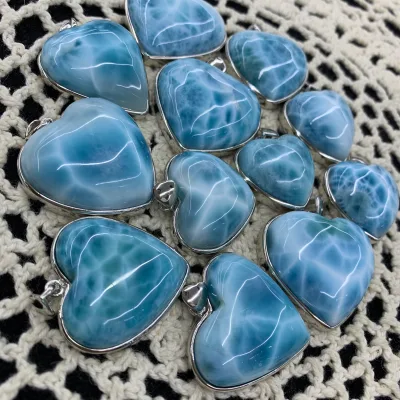 Larimar Pendant 925sliver Natural Gemstone Real Natural Larimar Heart Pendants Jewelry