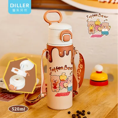 Hot Sale BPA Free Stainless Steel Children's Thermal Bottle Double Drinking Leak-proof Lid with Cup Cover and Strap