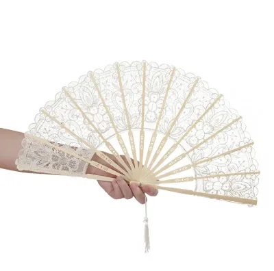 New Arrival Retro Modern Style Wood & Lace Silk Folding Fans for Women Dancing Wedding Party Guest Gift