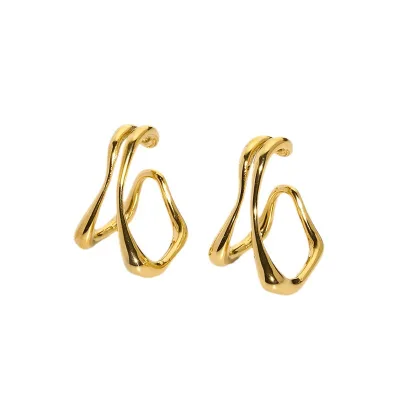 Trendy Fashion Jewelry Ear Cuff Earrings 18K Gold Plated Double Layer Designer Stainless Steel Earrings Clip for Women