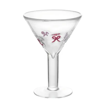270ml Handblown Martini Cocktail Glass With 3D Red Bow Ornament, Clear Stemmed Goblet for Bar Party Drinks Decoration