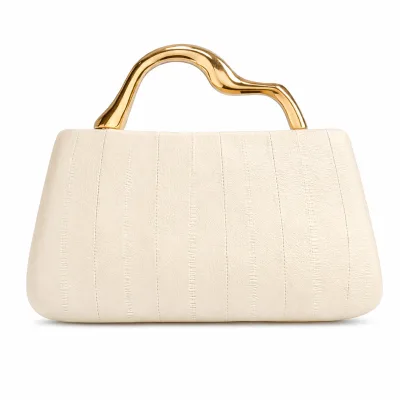ZPY253 WEEKS Women Thicken Gold Plated Handle Trapezoid Clutch Bag Thread Top Magnetic Clasp Wedding Evening Party Handbag