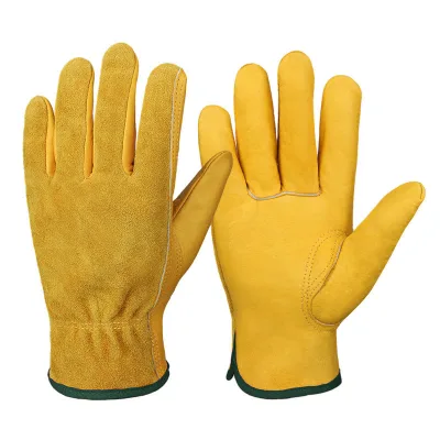 Customized company logo cowhide men's driving work gloves heat-resistant protective gloves