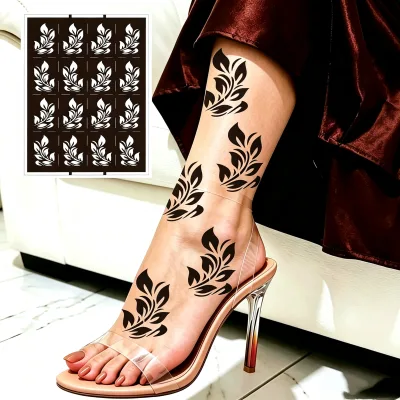 Temporary Leaf Vine Henna MehndiTattoo Stencil PVC High Quality Hand Leg Body Art Painting Template Sticker Women Wedding Party