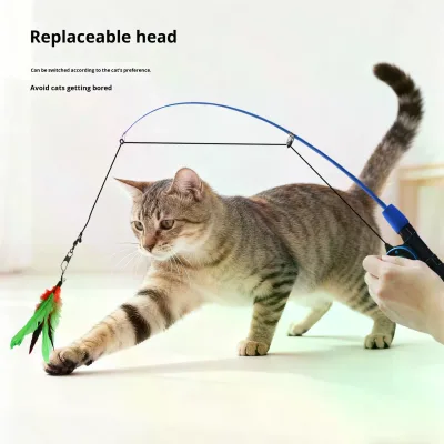 Miaodi Pet Telescopic EVA Material Fishing Rod Cat Teaser Toy Interactive Self-Entertainment