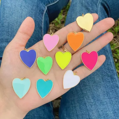 Enamel Colored Heart Shape Pendant Charm for Making Jewelry Necklace Gifts for Girls