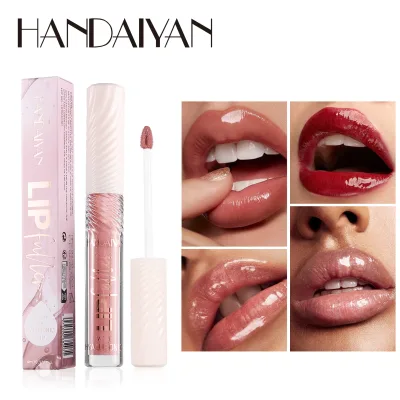 Wholesale HANDAIYAN 8 Colors Mirror Lip Gloss Hyaluronic Acid Hydrating Pearlescent Shiny Glass Effect Liquid Lip Makeup