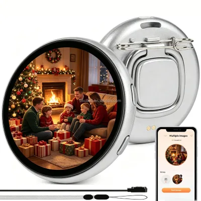 DIY Image Smart Electronic Badge With Foldable Kickstand Digital Display Pin for Holiday Gift Halloween Thanksgiving Christmas