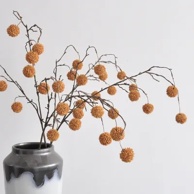Artificial Dried Branch Chestnut Fruit European-Style Vintage Silk Home Decor Floral Arrangements for Hotels Guesthouses