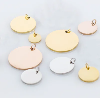 Stainless Steel Metal Custom Blank Round Pendant Engraved logo Charm Laser Words Circle Charm Disc Charm Tags with Jump Ring