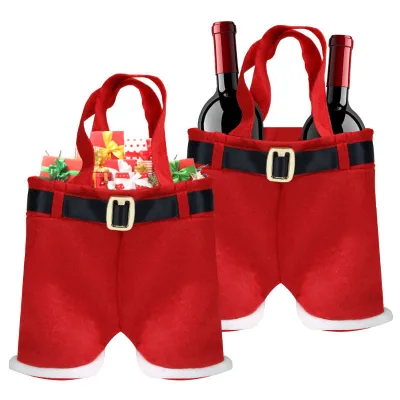 Christmas Santa Pants Gift Bag,Felt Candy Treat Handbag, Xmas Wine Bottle Tote Pouch for Holiday Party Decoration Gift Packaging
