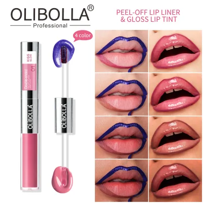 Long Lasting Waterproof Shiny Blue Lip Gloss Double-Headed Design Peel Off Lip Liner Moisturizing Color Changing Lip Glaze