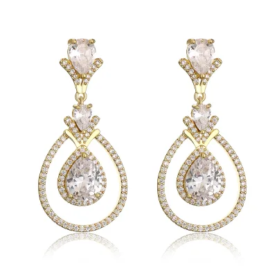 Classic Fashion Hollow Out Design Earrings Simple Teardrop Zircon Drop Earrings Bridal Wedding Earrings Wholesale
