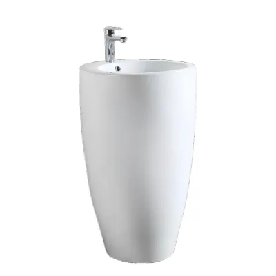 American Modern Design Single-Hole Oval Decorative Stone Pedestal Ceramic Hand Wash for Bathroom Mounting Solid Surface Material