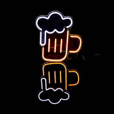 Custom Yellow White Cup Shape Beer Bar Pub Restaurant Neon Light Business Neon Led Sign Neon Light