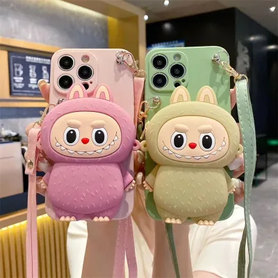 Cartoon Coin Purse for IPhone16pro Phone case Cute Labubu 15promax Silicone 12/13 Girls Diagonal case 14
