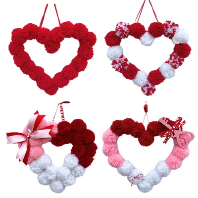 2025 New Valentine's Day Decorations Flower Wreath Lovers Home Decorations Wedding Valentine's Day Hairball Wreath Christmas