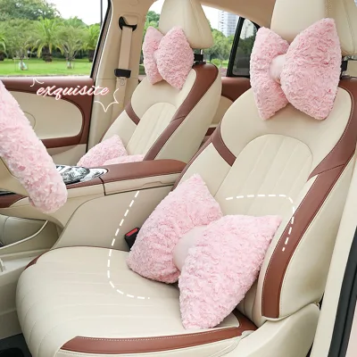 Car Headrest Lumbar Rest Neck Pillow Backrest Car Seat Streamer Car Cotton and Linen Bow Headrest Lumbar