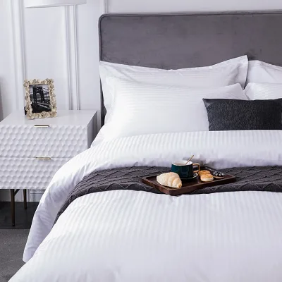 Wholesale 300TC White Satin Striped Hotel Bed Sheet 100% Cotton Bulk Supply for Hospitality Projects