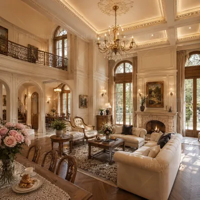 Grand Classical Villa Decoration One Stop Whole House Customization Solution Elegant Beige Interior Design Masterpiece