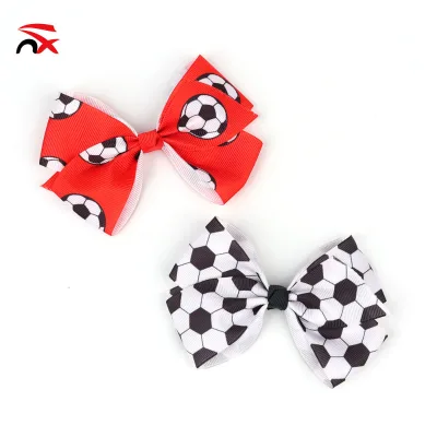 Wholesale Kids Headband Custom Fashion Soccer Print Kids Bow Hair Clip for Soccer Sport Fans
