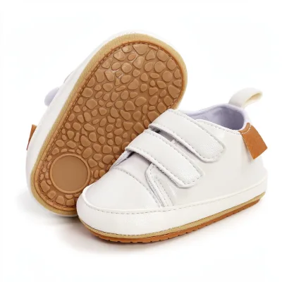 RVROVIC Non-Slip Baby Toddler Boys Sneakers Soft Ankle Socks with Hook & Loop Closure Geometric Pattern 6-White 12-18 Months