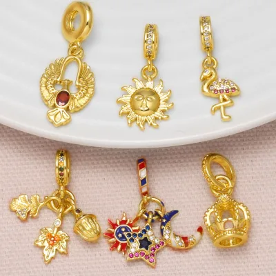 ASJEWELRY Crystal Phoenix Sun Charms for Necklace Gold Plated Copper Flamingo Pendant Jewelry Making Supplies Components pdtb507