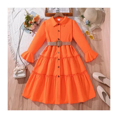 European and American Girls' Spring New Long-sleeved Temperament Shirt Dress